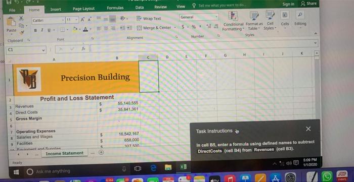  Precision Building Task Instructions se In cell 85, enter a formule