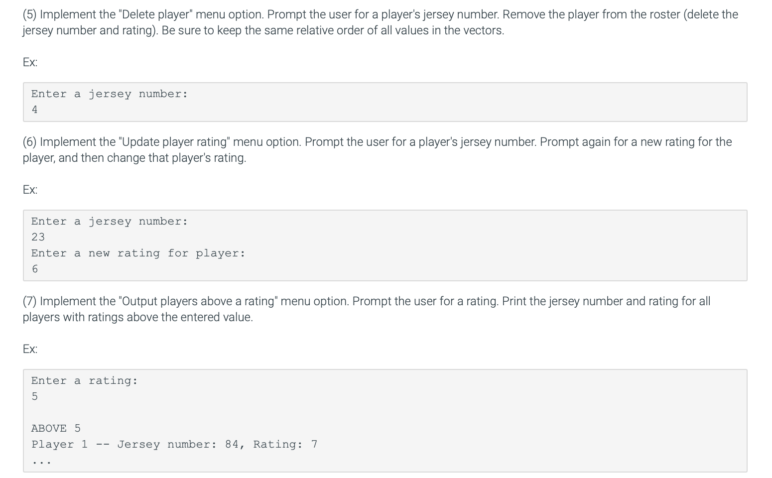 modify the roster. Each option is represented by a single character. Following