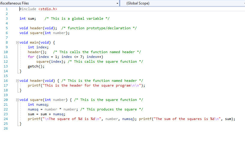 1 Miscellaneous Files (Global Scope) #include 2 3 int sum; /*