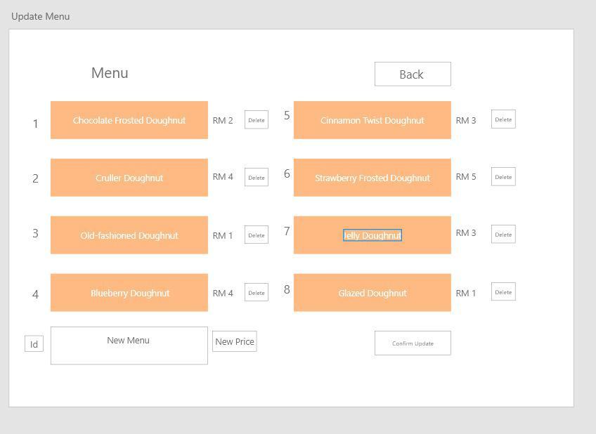 the user can update the menu by insert the menu into "new