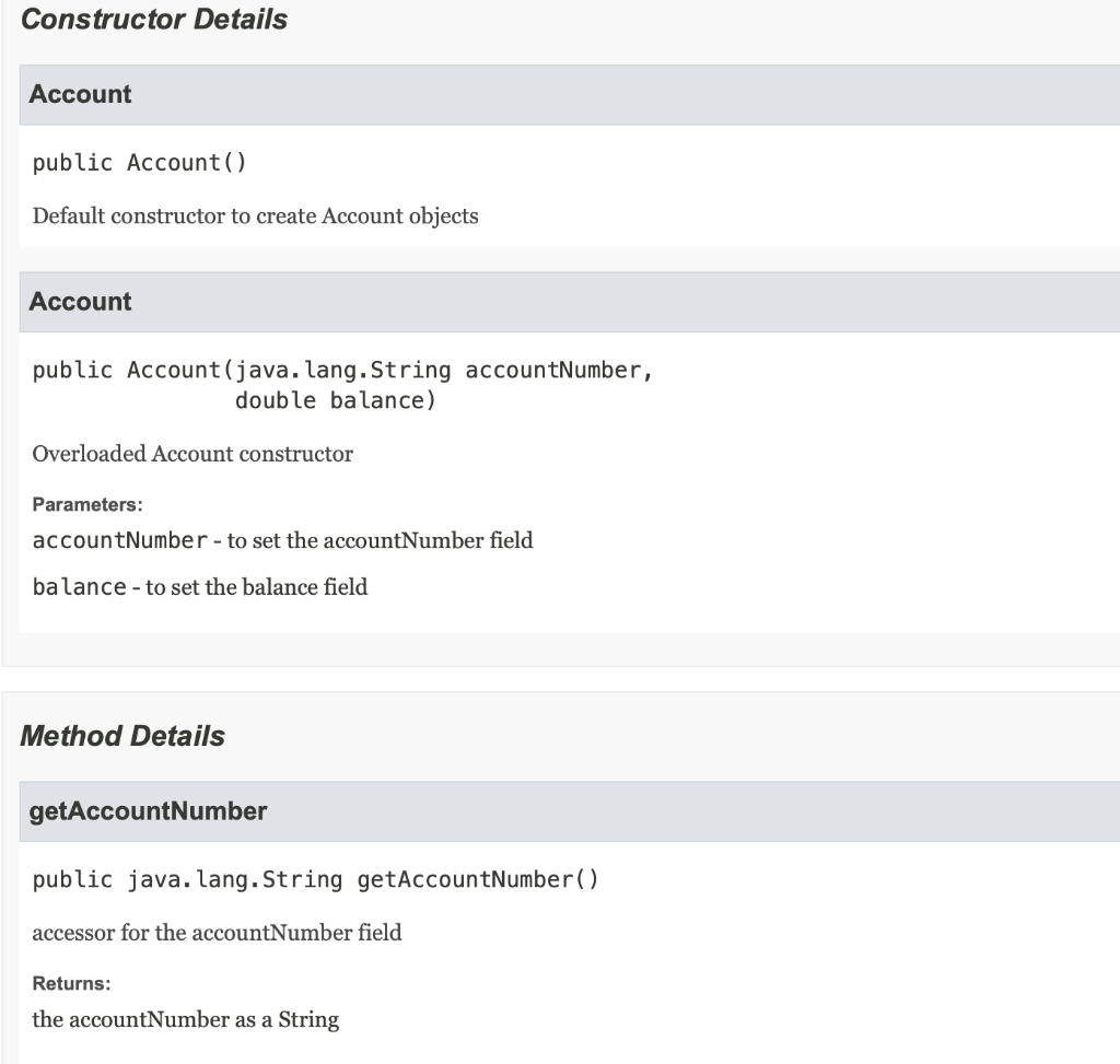 classes youve been given. For example, Strings should not be null or