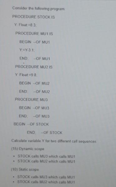  concept Consider the following program PROCEDURE STOCK IS Y Float -83