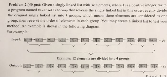  IN JAVA Problem 2 (40 pts): Given a singly linked list