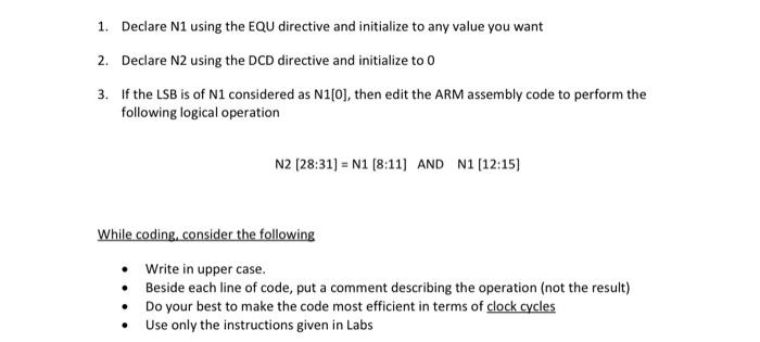  please use assembly language! 1. Declare N1 using the EQU directive