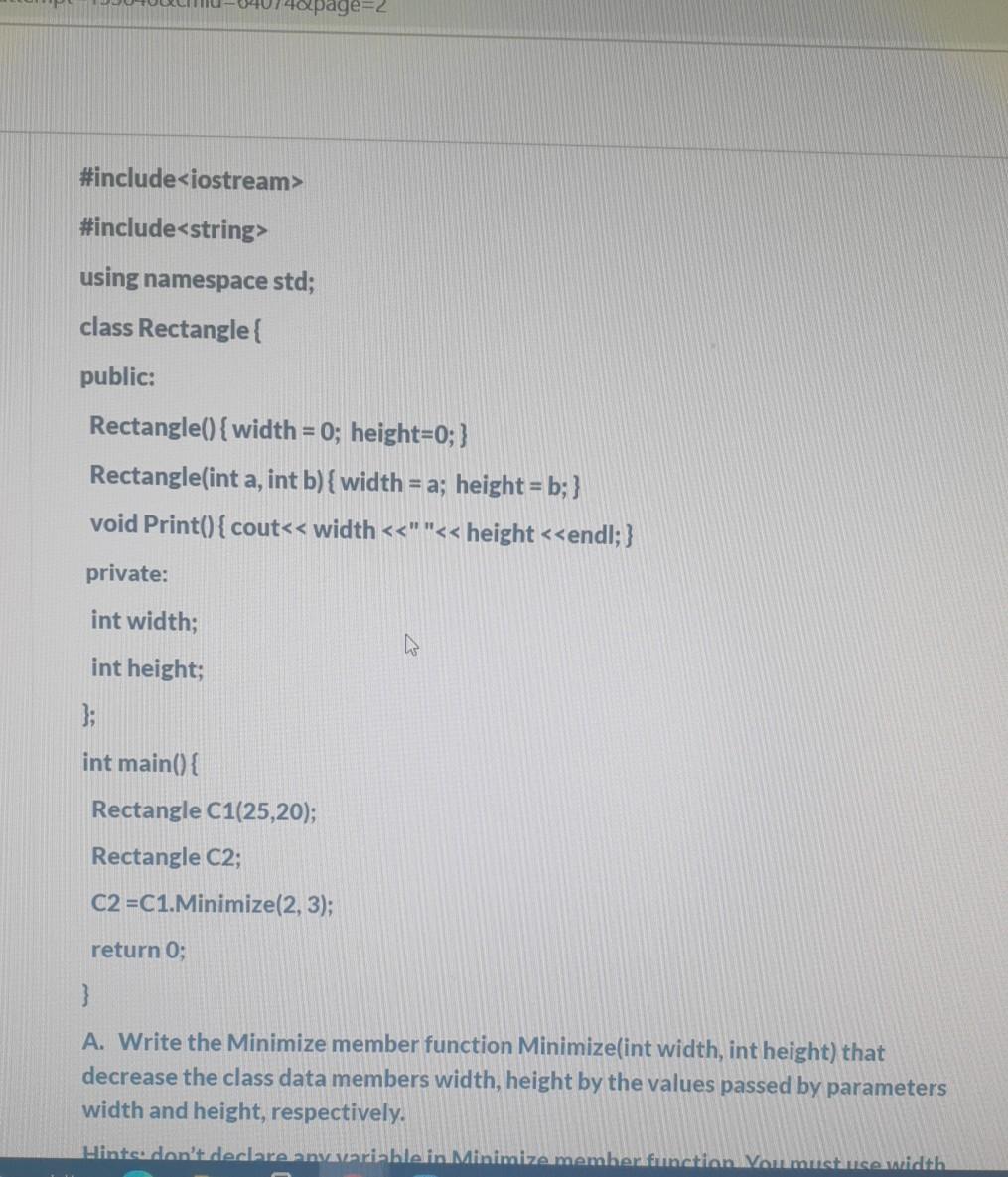 in c++ page=2 #include #include using namespace std; class Rectangle public: Rectangle()