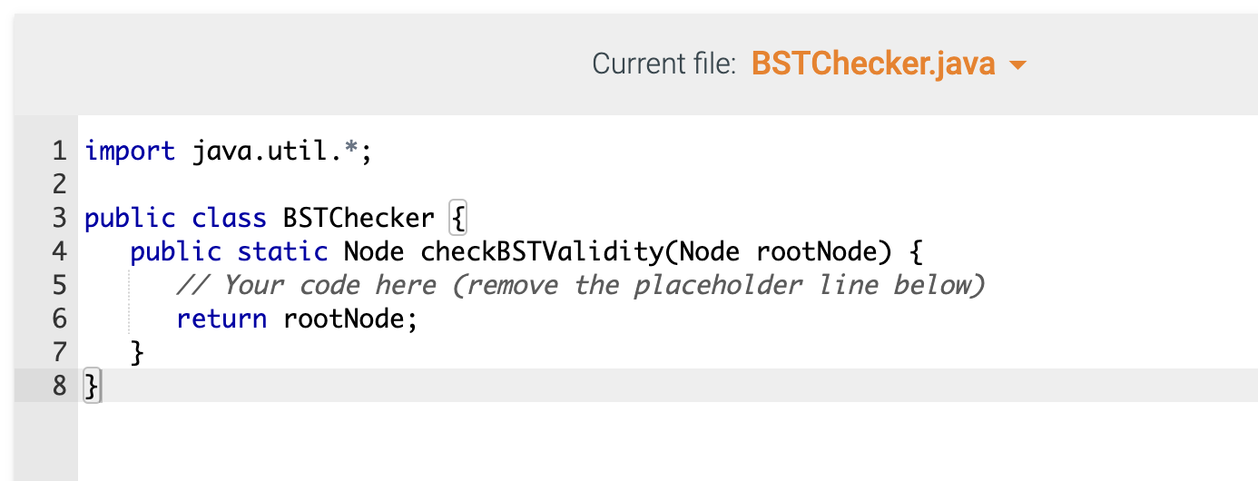 method in the BSTChecker class in the BSTChecker.java file. The method takes