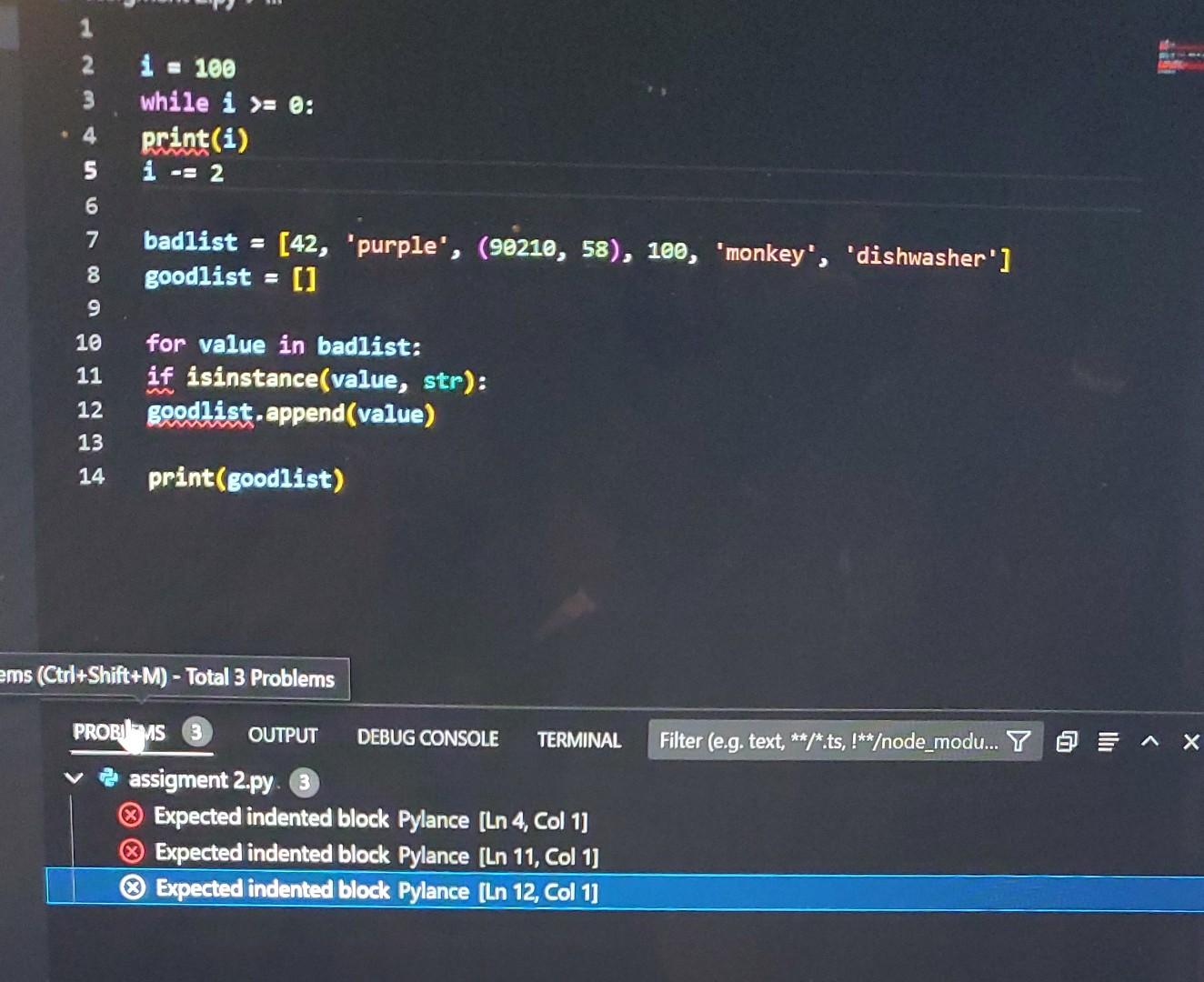 what's wrong with my code? 2ms(Ctrl+ Shift+M) - Total 3 Problems