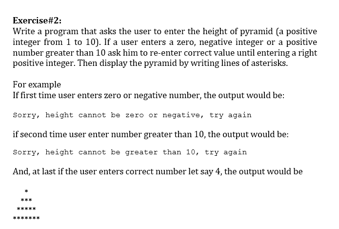 In Java and error free, please. Thank you in advance. Exercise#2: Write