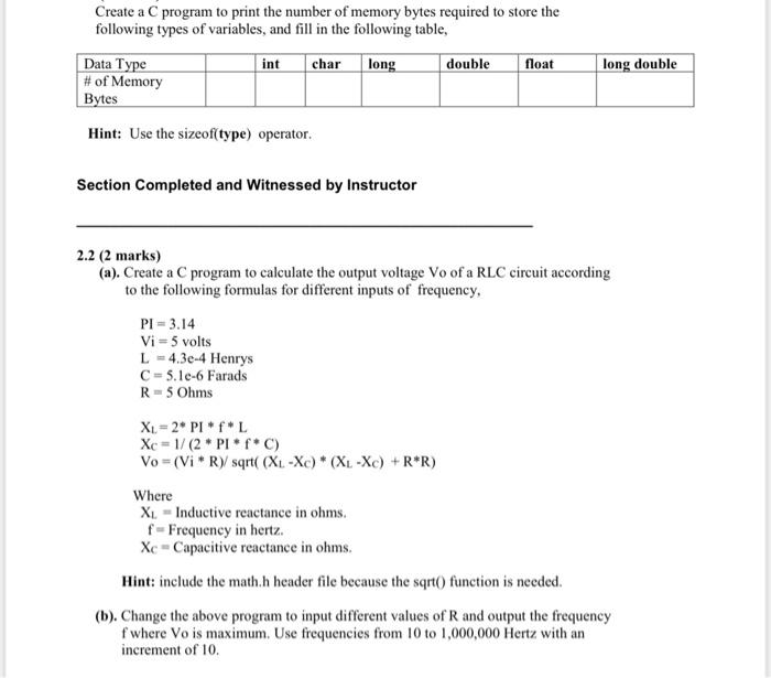  Create a program to print the number of memory bytes required