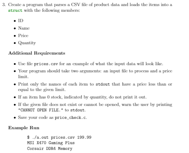  prices.csv file: 3. Create a program that parses a CSV file