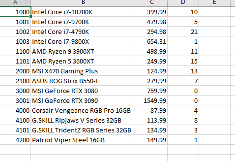 of product data and loads the items into a struct with the