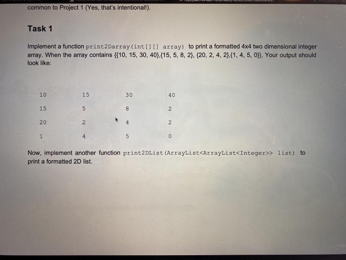  using java plz thank you common to Project 1 (Yes, that's