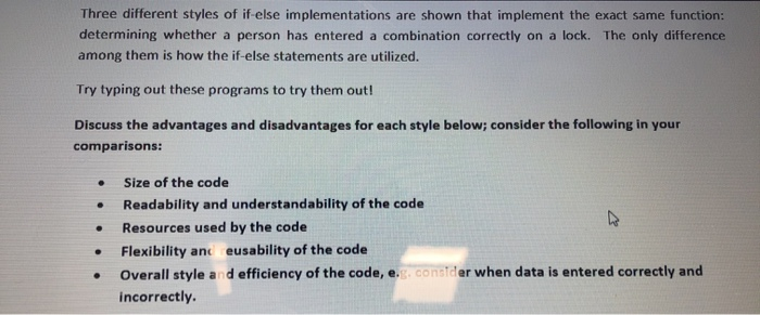  Three different styles of if-else implementations are shown that implement the