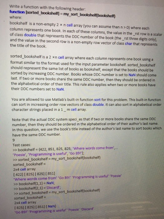  How to write matlab function that can sort bookshelf corresponding to