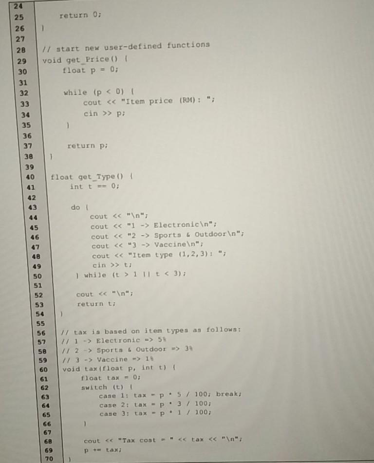 #include using namespace std; !! Tunction prototypes float get_Price(): int get_Type :