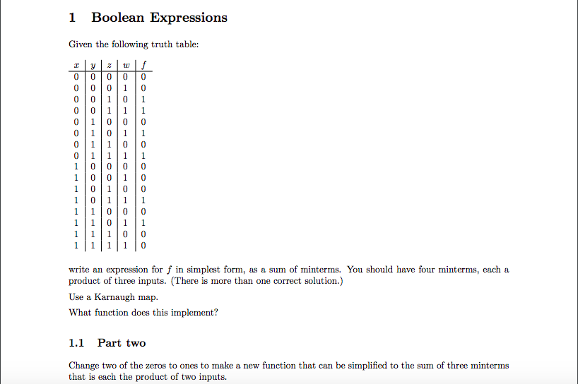  1 Boolean Expressions Given the following truth table: 0 0 0