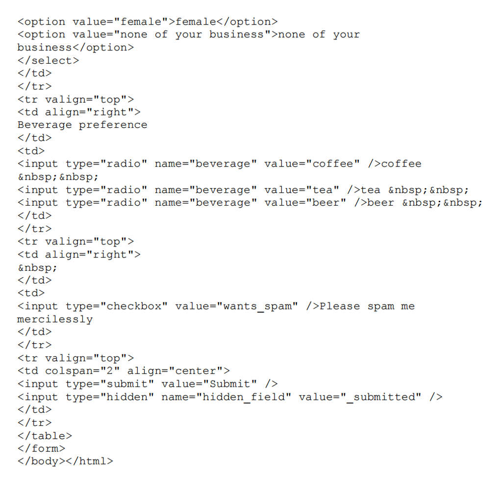 the user POSTs the form, week2.php will simply output the names and