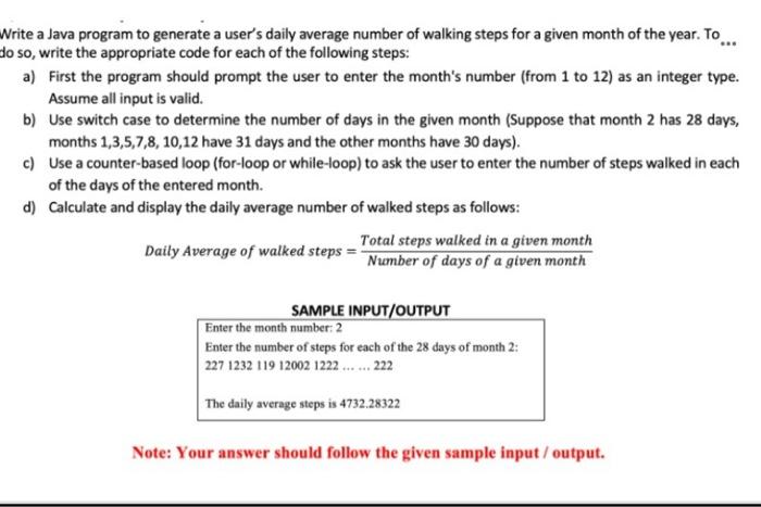 in java please Write a Java program to generate a user's daily