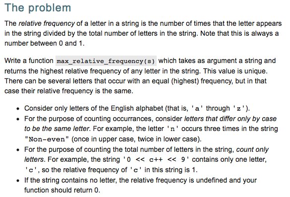  write in python code 3 version The relative frequency of a