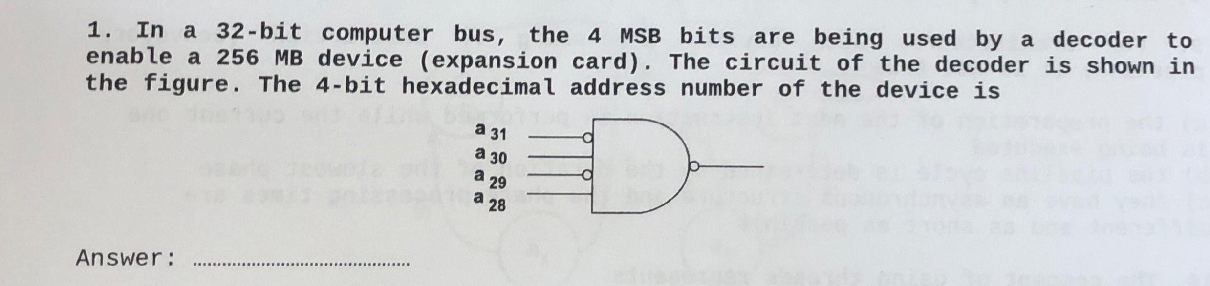  In a 32-bit computer bus, the 4 MSB bits are being