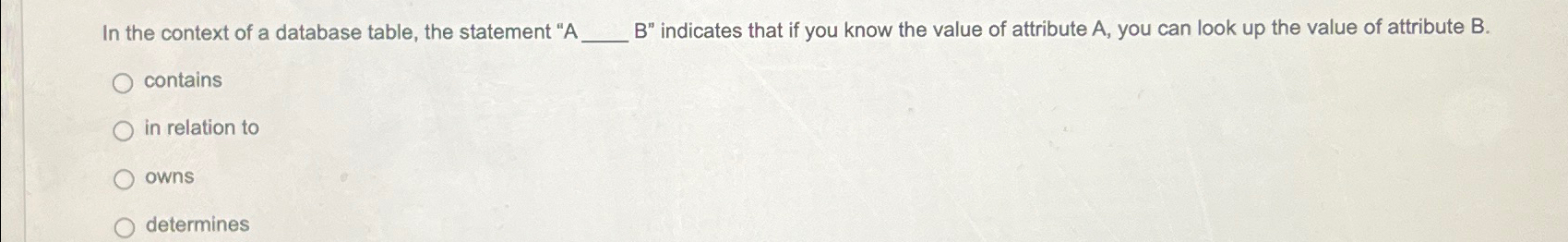  In the context of a database table, the statement "A ,B"
