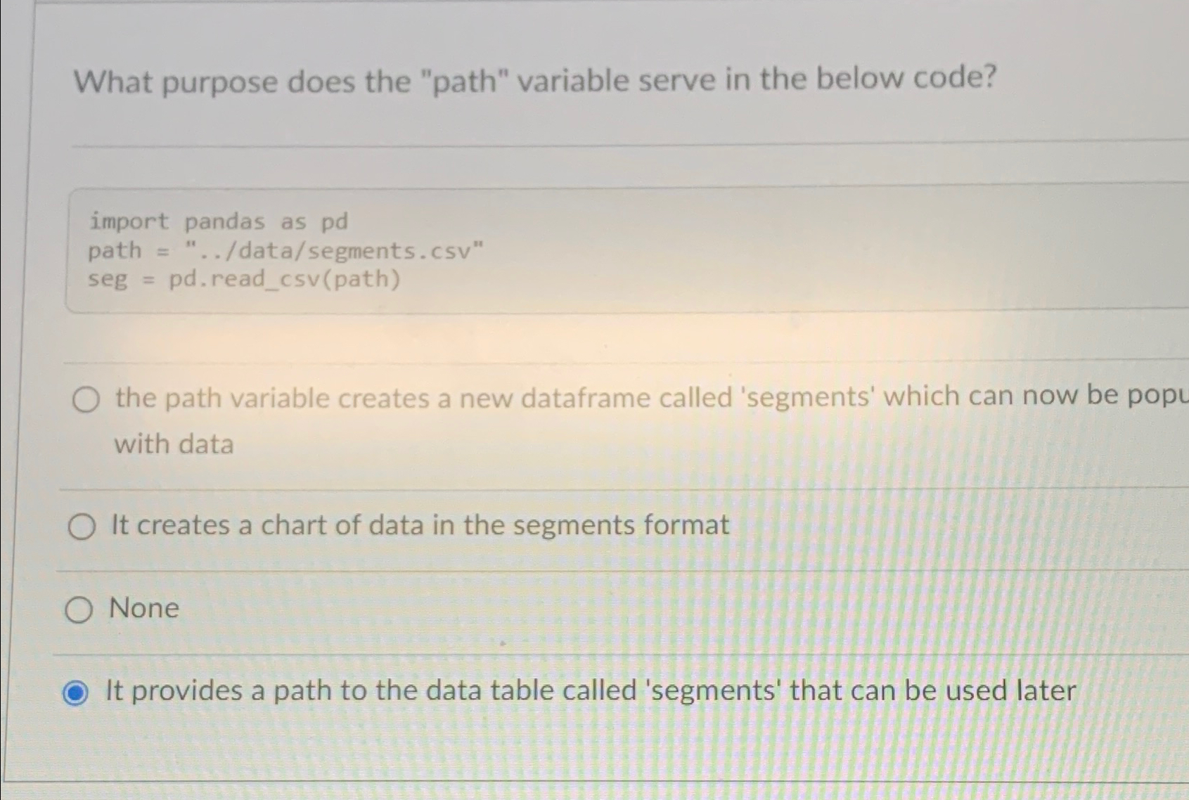  What purpose does the "path" variable serve in the below code?