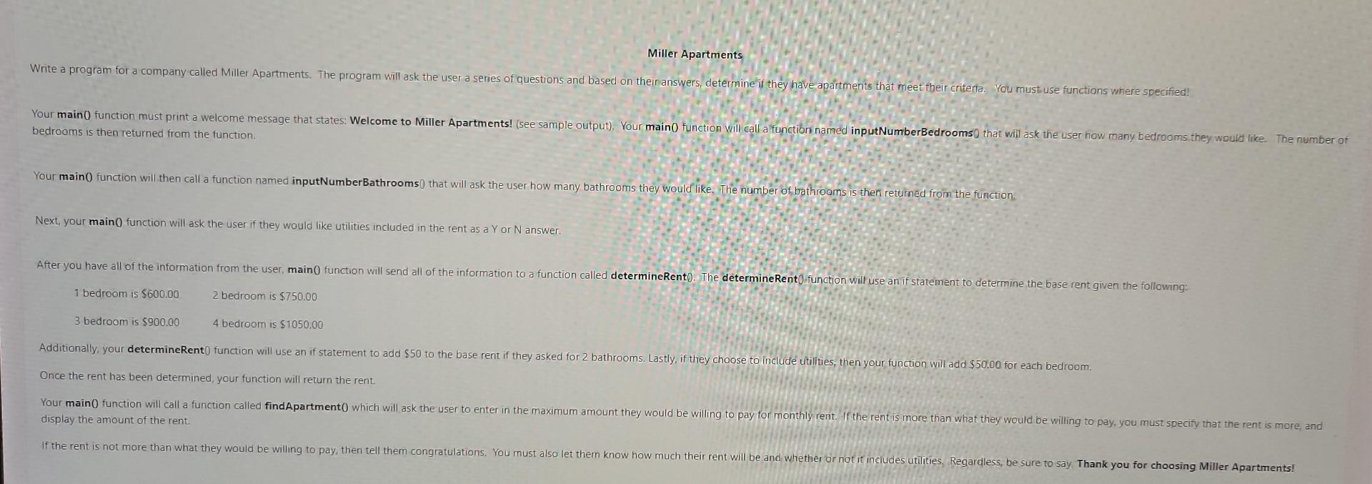  code in python Miller Apartments bedrooms is then returned from the