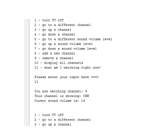 must contain the following at the minimum: TV is on or off