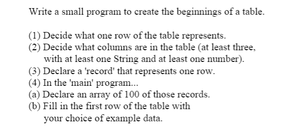 need to be written in java Write a small program to create