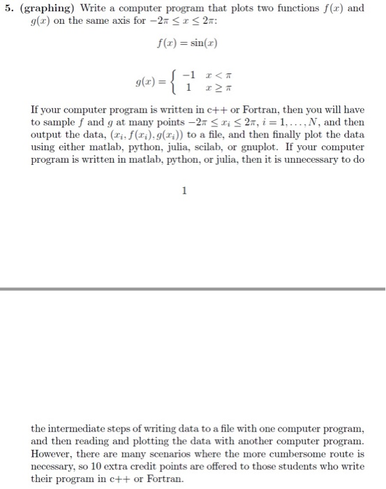 5. (graphing) Write a computer program that plots two functions f(x) and