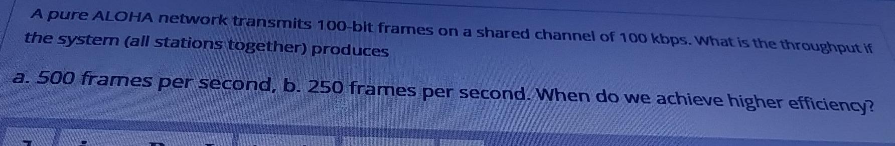 A pure ALOHA network transmits 100-bit frames on a shared channel