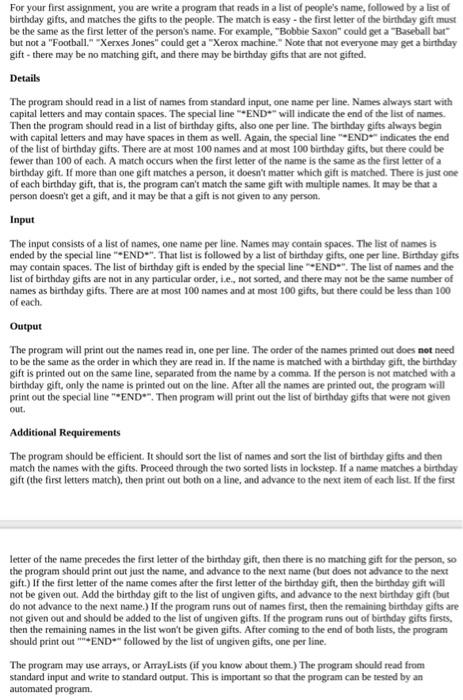  java For your first assignment, you are write a program that