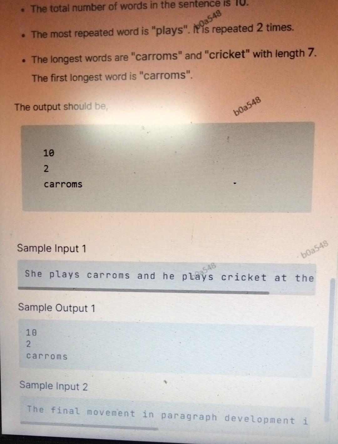 on each line. 1. The total number of words in the sentenggos