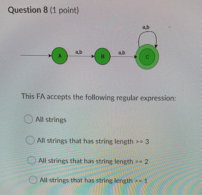 COMPILER CONSTRUCTION please helps Question 8 (1 point) a,b ab a,b B