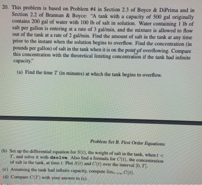 please provide matlab code to solve this 20. This problem is based