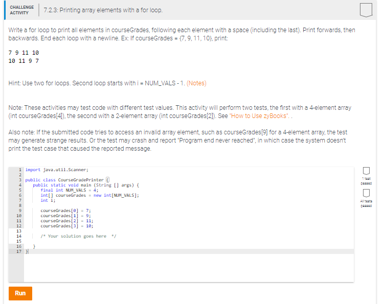  NGE | 7.2.3: Printing array elements with a for loop Write