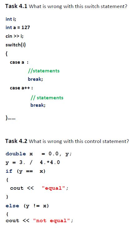  Task 4.1 What is wrong with this switch statement? int i