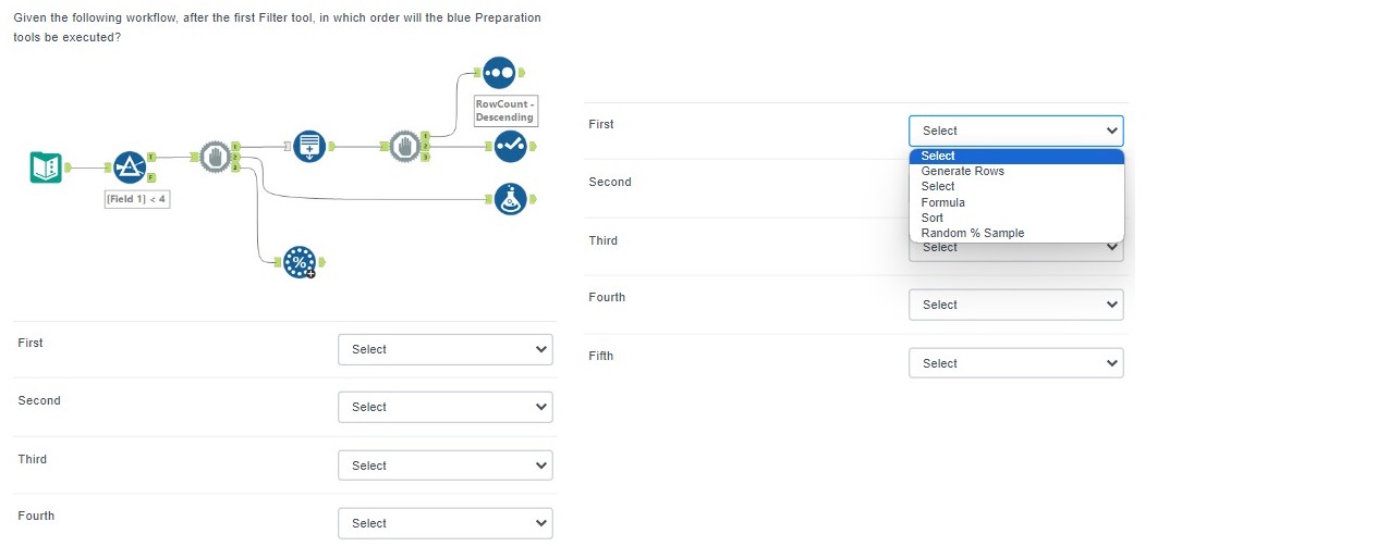  Given the following workflow, after the first Filter tool, in which