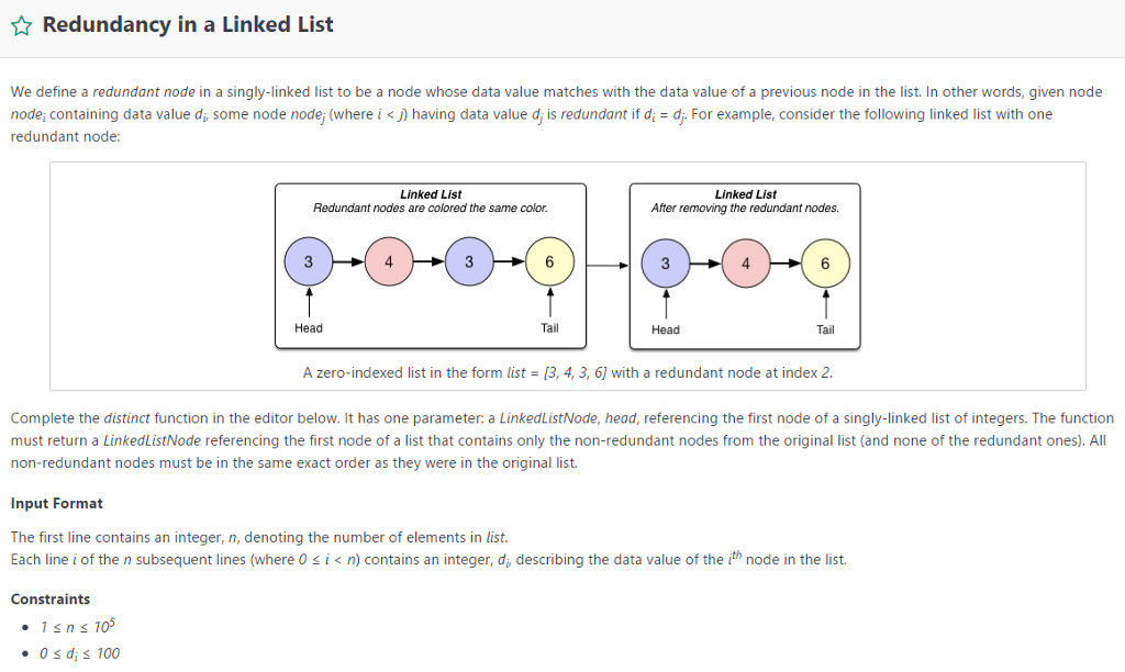  Redundancy in a Linked List We define a redundant node in