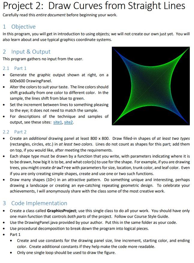 JAVA Project 2: Draw Curves from Straight Lines Carefully read this entire
