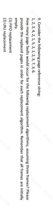  9. Consider the following page reference string: 1,2,3,4,2,1,5,2,1,2,3,7,3,6. How many page