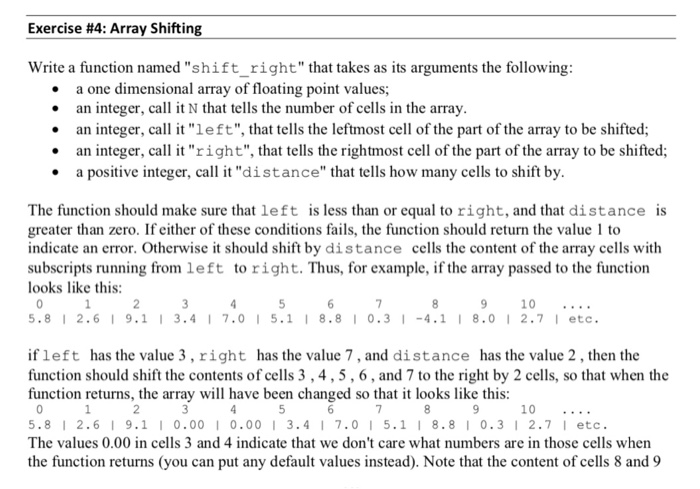  C++ program Exercise #4: Array Shifting Write a function named "shift_right"