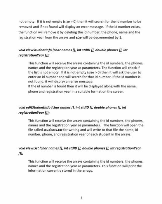 students stored) equal to 100. 2- global variable called size =0 The