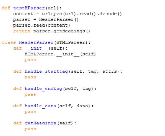 of all the headings in an HTML file fed to it. The