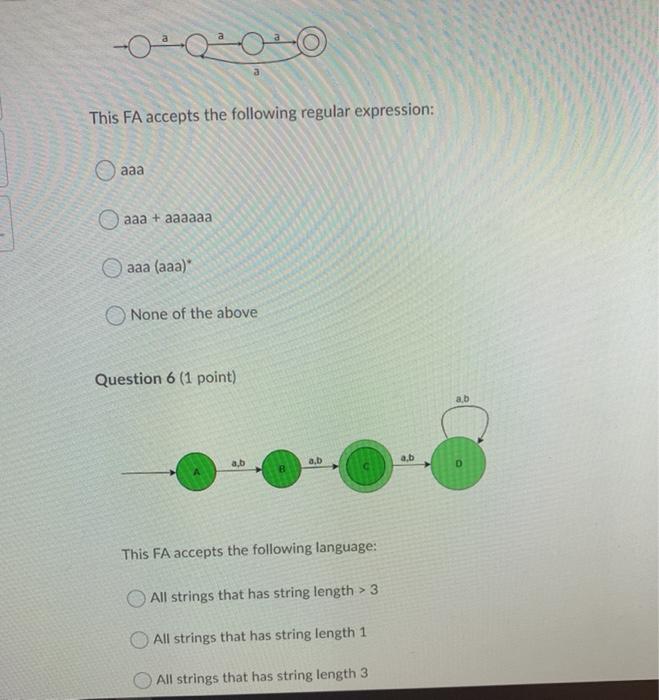  -O-QOLO This FA accepts the following regular expression: aaa aaa +