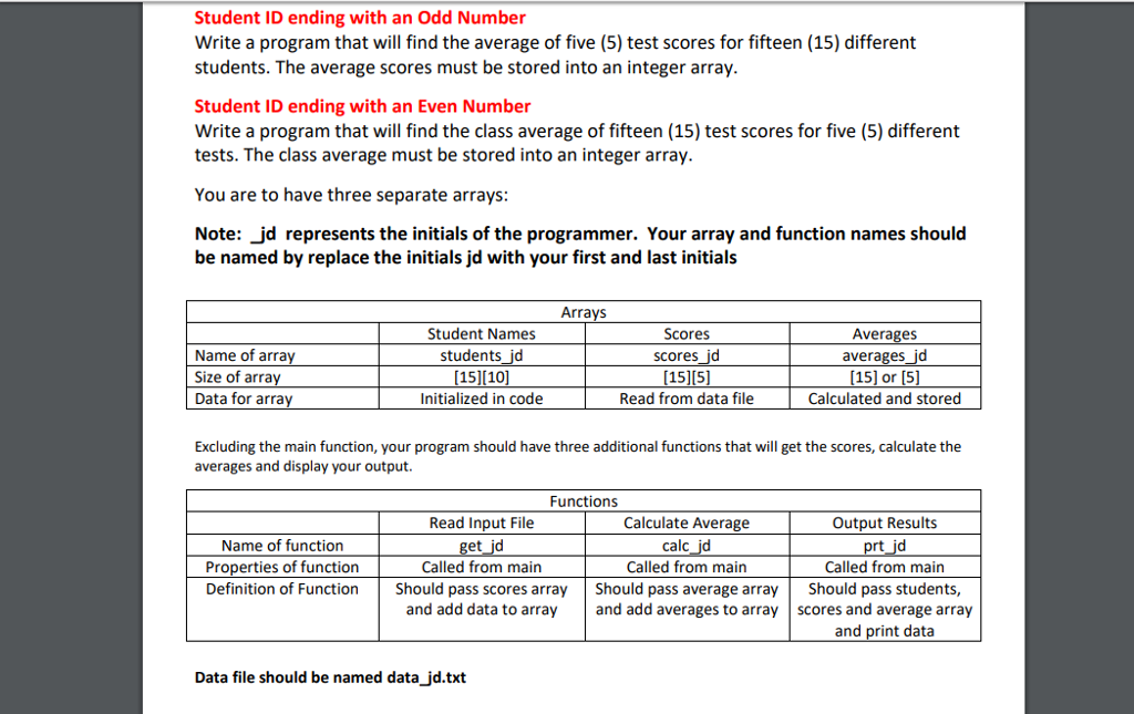Using C++ to write this program Student ID ending with an Odd