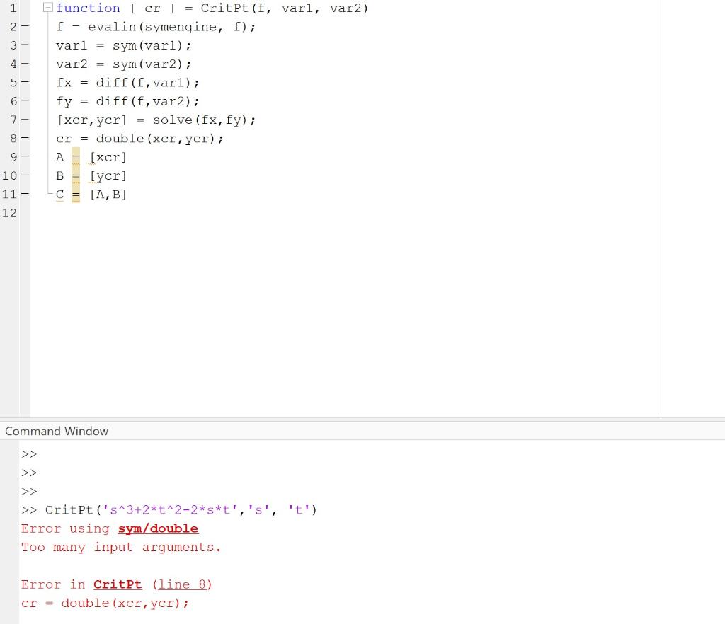 How do I convert from symbolic variables using double(cr) in matlab, because