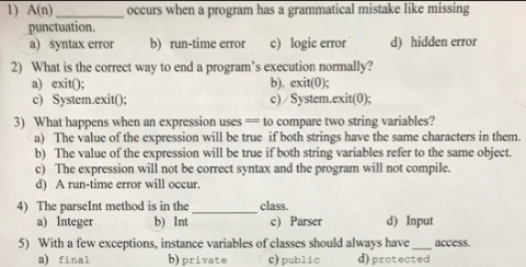 1) A(n) occurs when a program has a grammatical mistake like