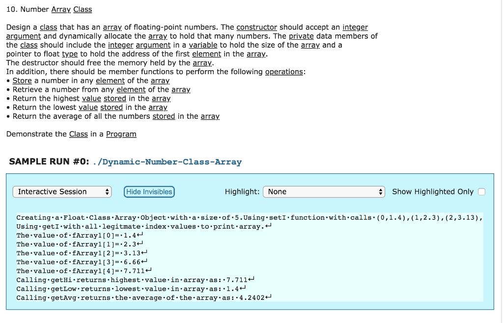  10. Number Array. Class Design a class that has an array