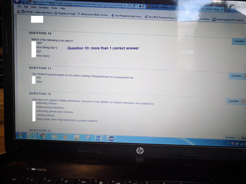 Techni... Java Programming Cours... e Java Web Programm QUESTION 1 You cannot